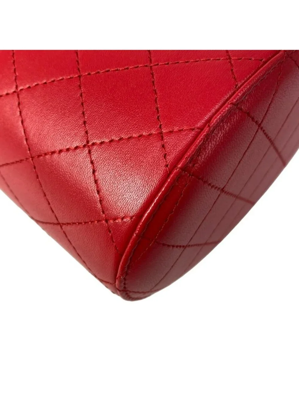 Chanel Vanity Bag Quilted Red Box Bag Chain Shoulder Gold with Mirror Mini